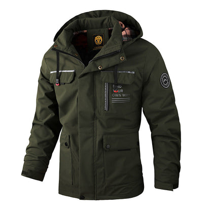 Fashion Men's Casual Windbreaker Jackets Hooded Jacket Man Waterproof Outdoor Soft Shell Winter Coat Clothing Warm Thick Tops