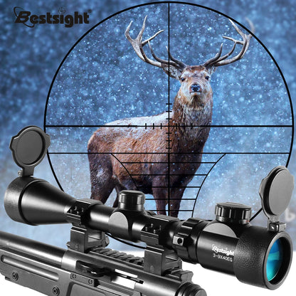 3-9x40 Hunting Scope Red or Green Illuminated Optical Sight with Mounts Mil Dot Crosshair