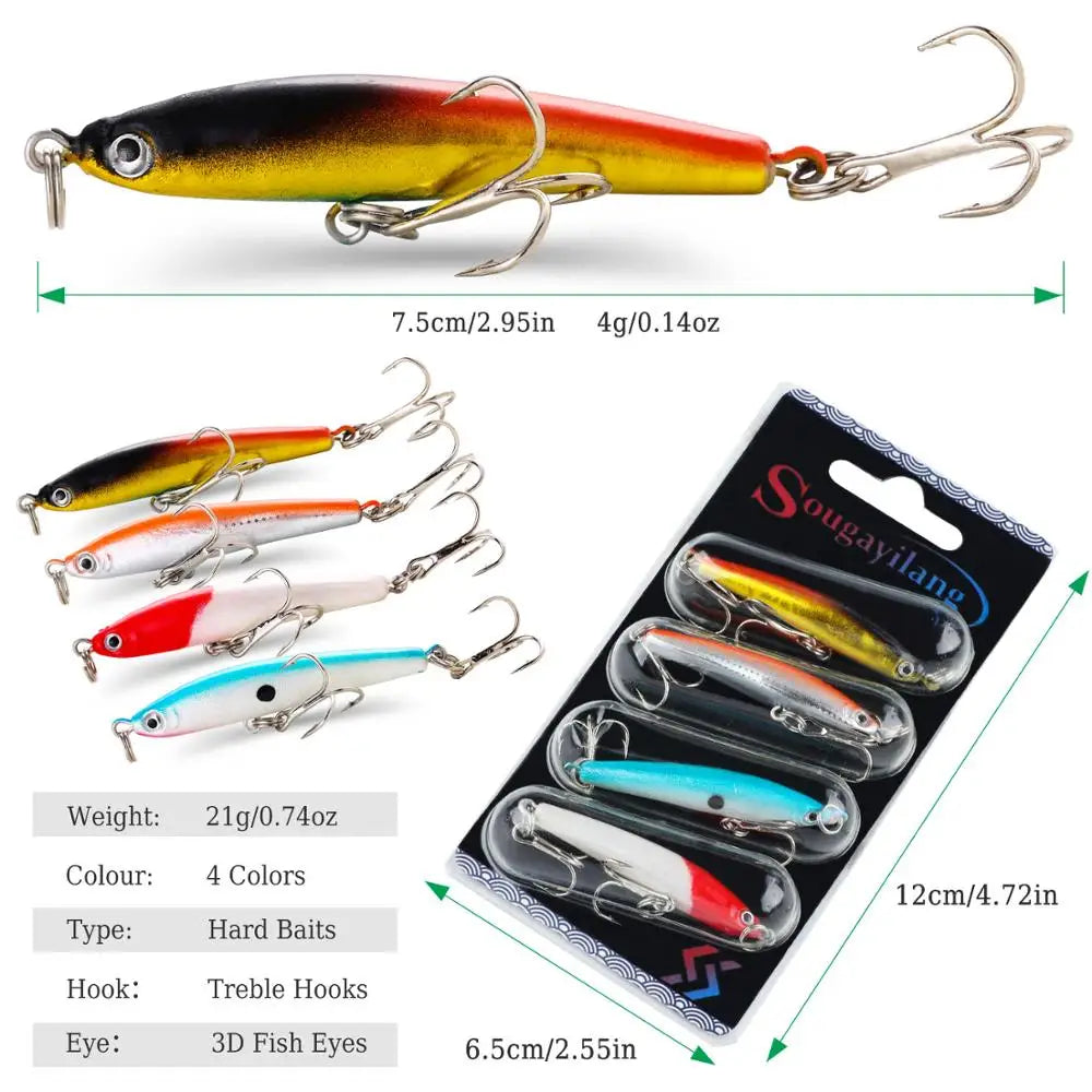 4PCS Wobbler Fishing Lure Set with Anti-Corrosion Hooks