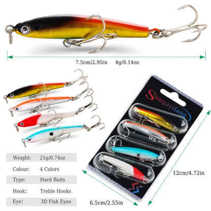 4PCS Wobbler Fishing Lure Set with Anti-Corrosion Hooks