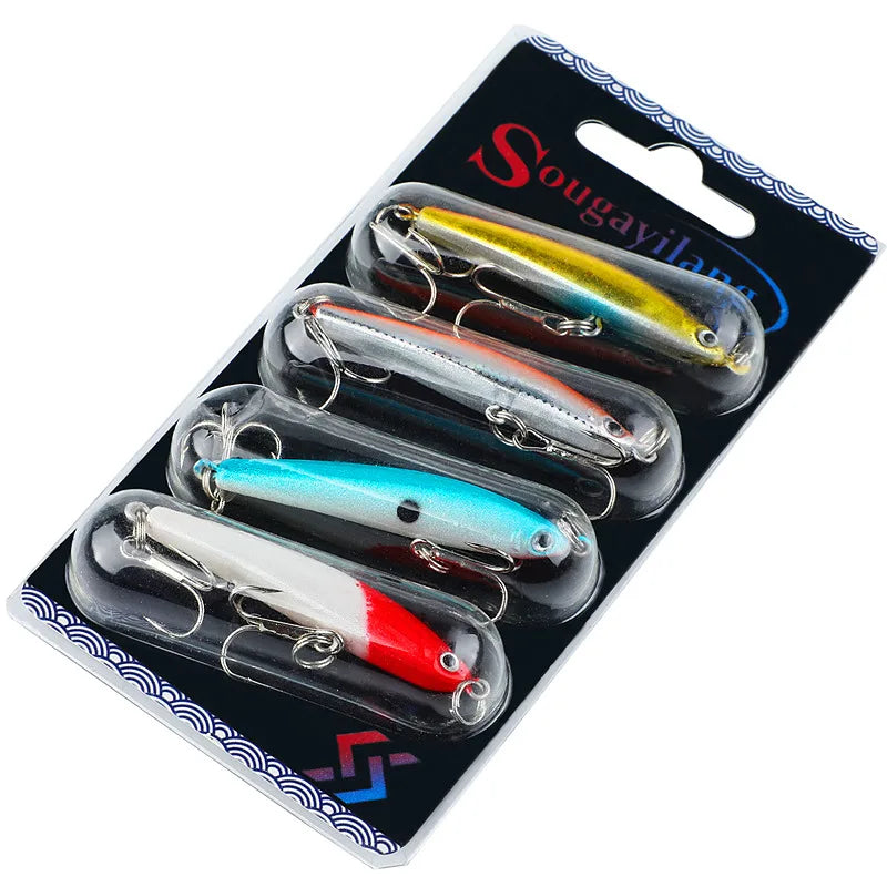 4PCS Wobbler Fishing Lure Set with Anti-Corrosion Hooks