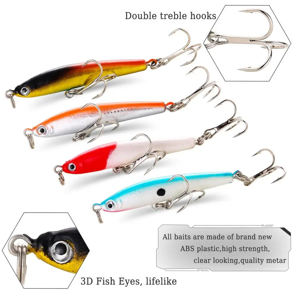 4PCS Wobbler Fishing Lure Set with Anti-Corrosion Hooks