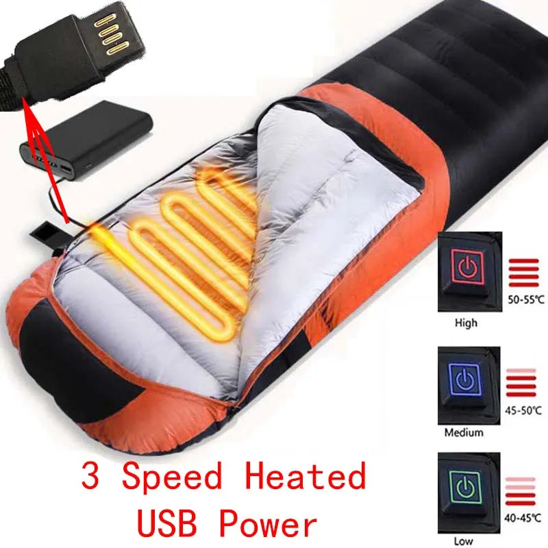 USB Heated Lightweight Waterproof Sleeping Bag for Hiking & Travel