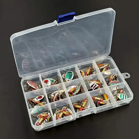 30pcs Metal Spoon Spinner Fishing Lure with Treble Hook Fishing Wobblers