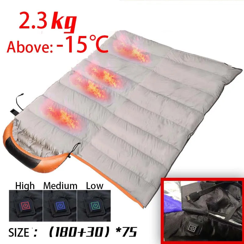 USB Heated Lightweight Waterproof Sleeping Bag for Hiking & Travel