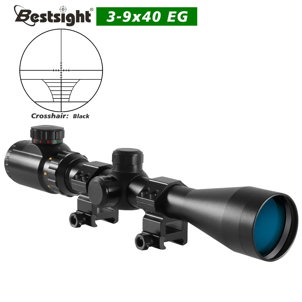3-9x40 Hunting Scope Red or Green Illuminated Optical Sight with Mounts Mil Dot Crosshair