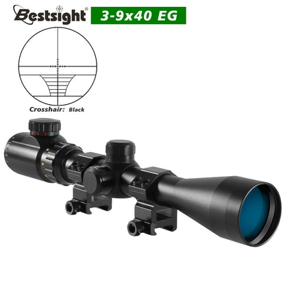 3-9x40 Hunting Scope Red or Green Illuminated Optical Sight with Mounts Mil Dot Crosshair