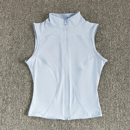 Women's Slim Fit Sport Sleeveless Top Quick Dry Elastic Stand Collar Yoga Fitness Clothing Summer Zipper