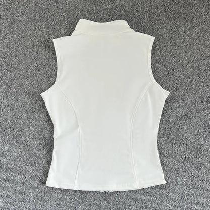 Women's Slim Fit Sport Sleeveless Top Quick Dry Elastic Stand Collar Yoga Fitness Clothing Summer Zipper