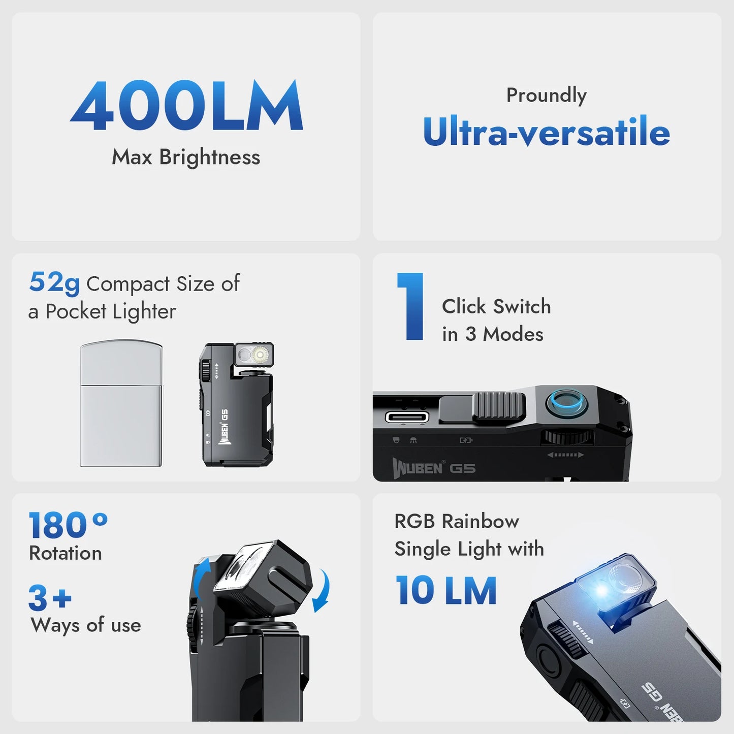 G5 Rechargeable EDC Flashlight, 400 Lumens