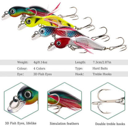 4PCS Wobbler Fishing Lure Set with Anti-Corrosion Hooks