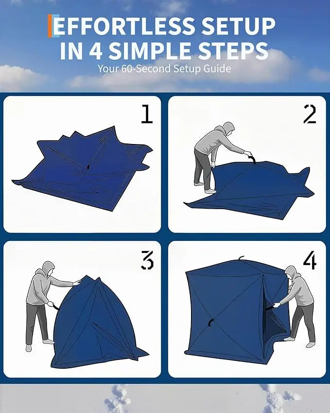 Insulated Pop Up Ice Fishing Tent Hub Style Windproof Shanty