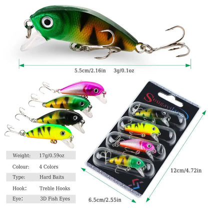 4PCS Wobbler Fishing Lure Set with Anti-Corrosion Hooks