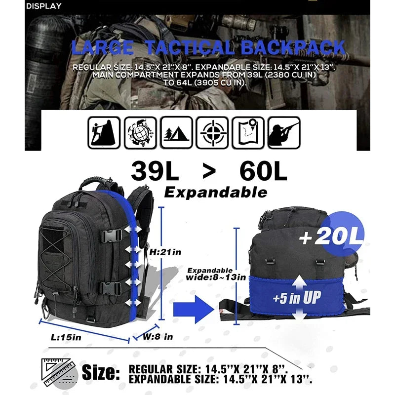Extra Large 60L Tactical Backpack for Outdoor