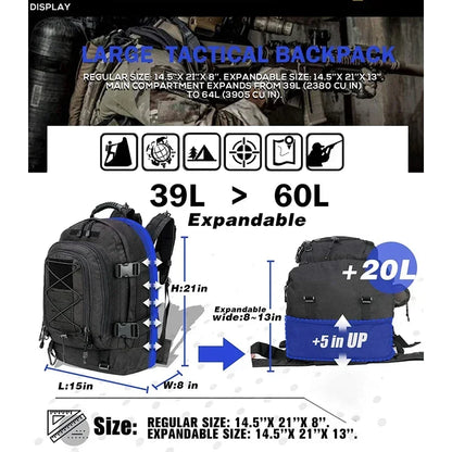 Extra Large 60L Tactical Backpack for Outdoor