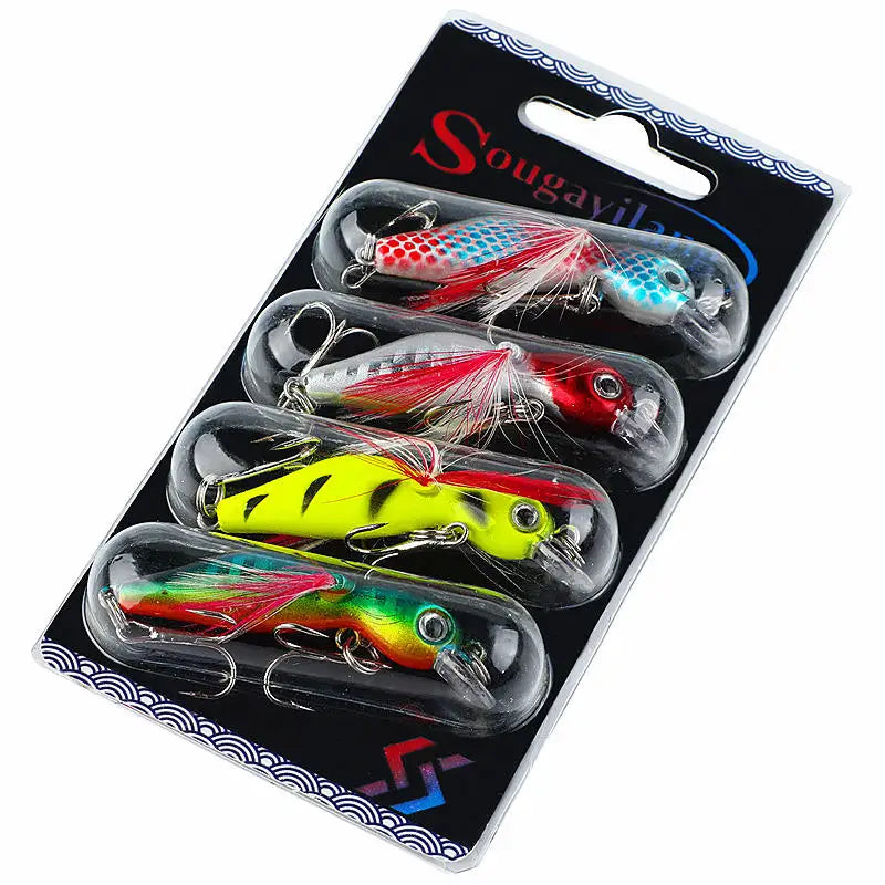4PCS Wobbler Fishing Lure Set with Anti-Corrosion Hooks